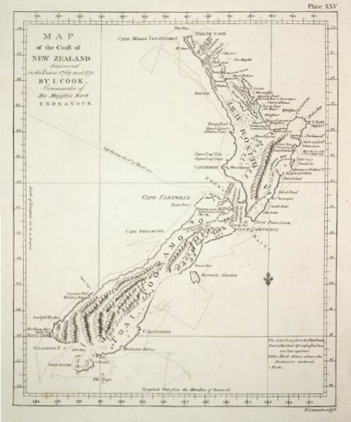 插图 184 库克船长绘制的新西兰地图