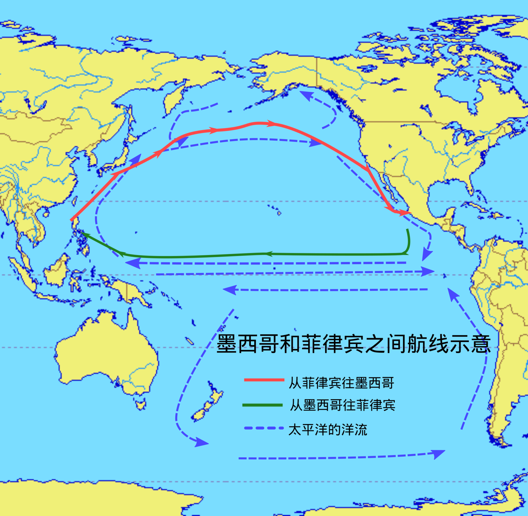 地图 38 墨西哥和菲律宾之间的航线示意